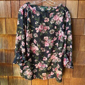 EUC Lauren Ralph Lauren Floral Print 3/4 Ruffle Sleeve Silky Top in Women's 1X